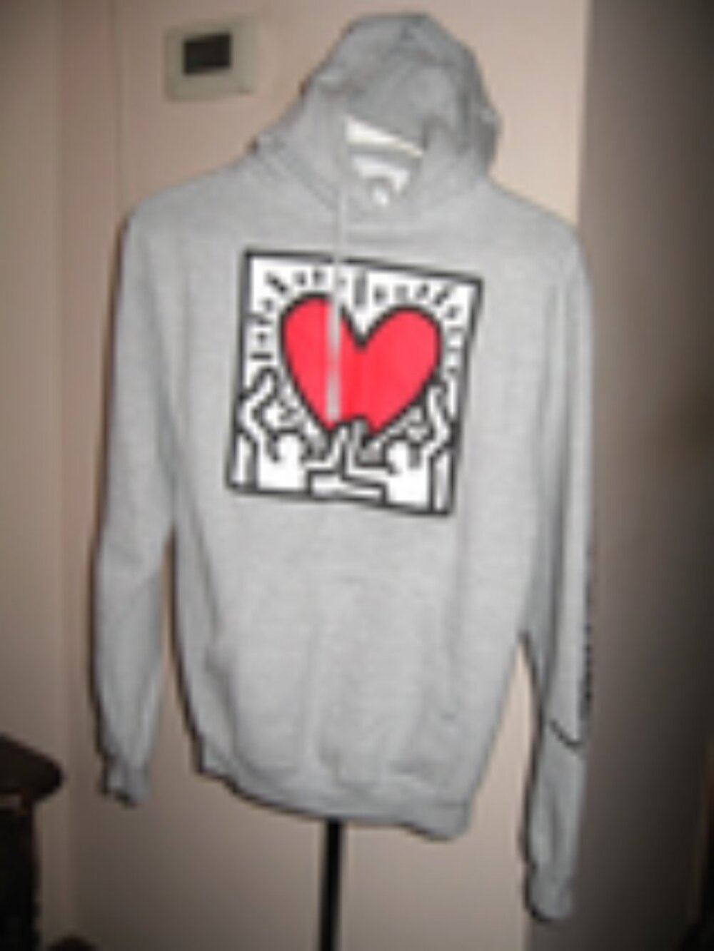 Keith Haring-Gray Hoodie with Heart Graphic size S